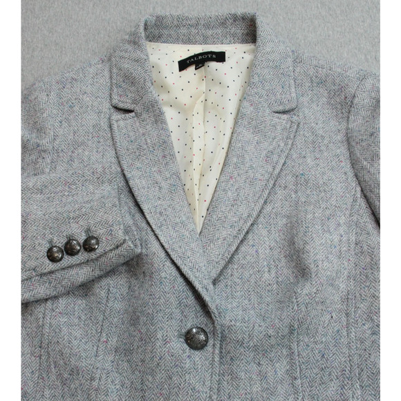 Talbots Blazer Womens 12 Gray Herringbone 2 Button Notch Lapel Formal Jacket - Picture 4 of 12